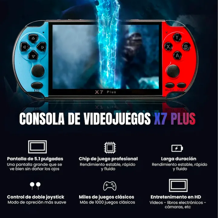 Consola Portátil X7 Plus - 5.1" HD con Juegos Retro