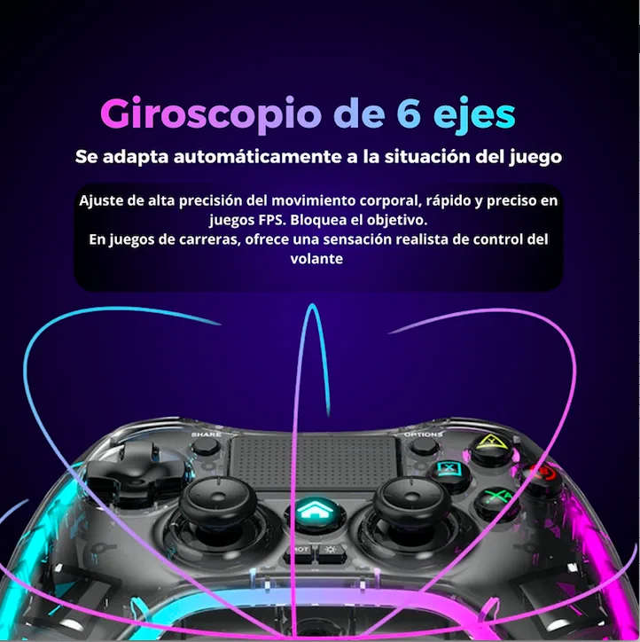 Wireless Gaming Controller Transparente RGB - PS4, PC, Móvil