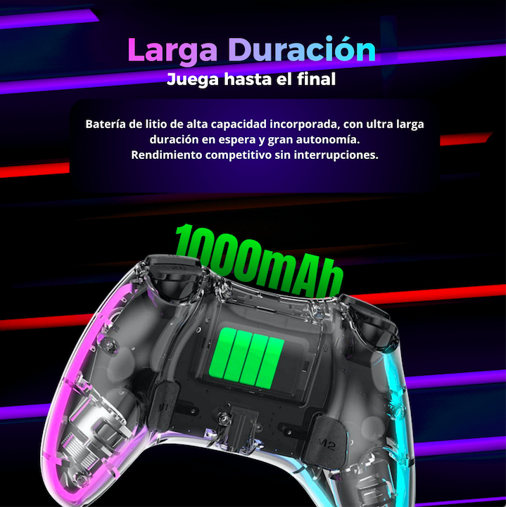Wireless Gaming Controller Transparente RGB - PS4, PC, Móvil