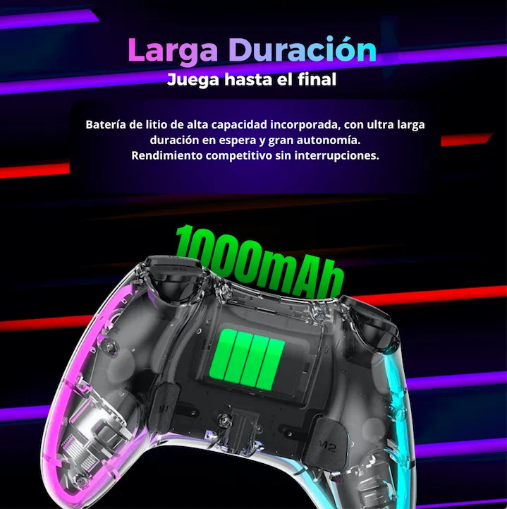Wireless Gaming Controller Transparente RGB - PS4, PC, Móvil