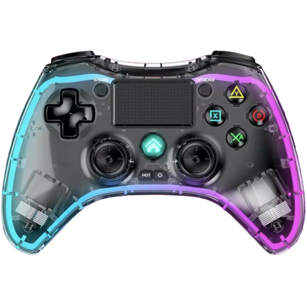 Wireless Gaming Controller Transparente RGB - PS4, PC, Móvil